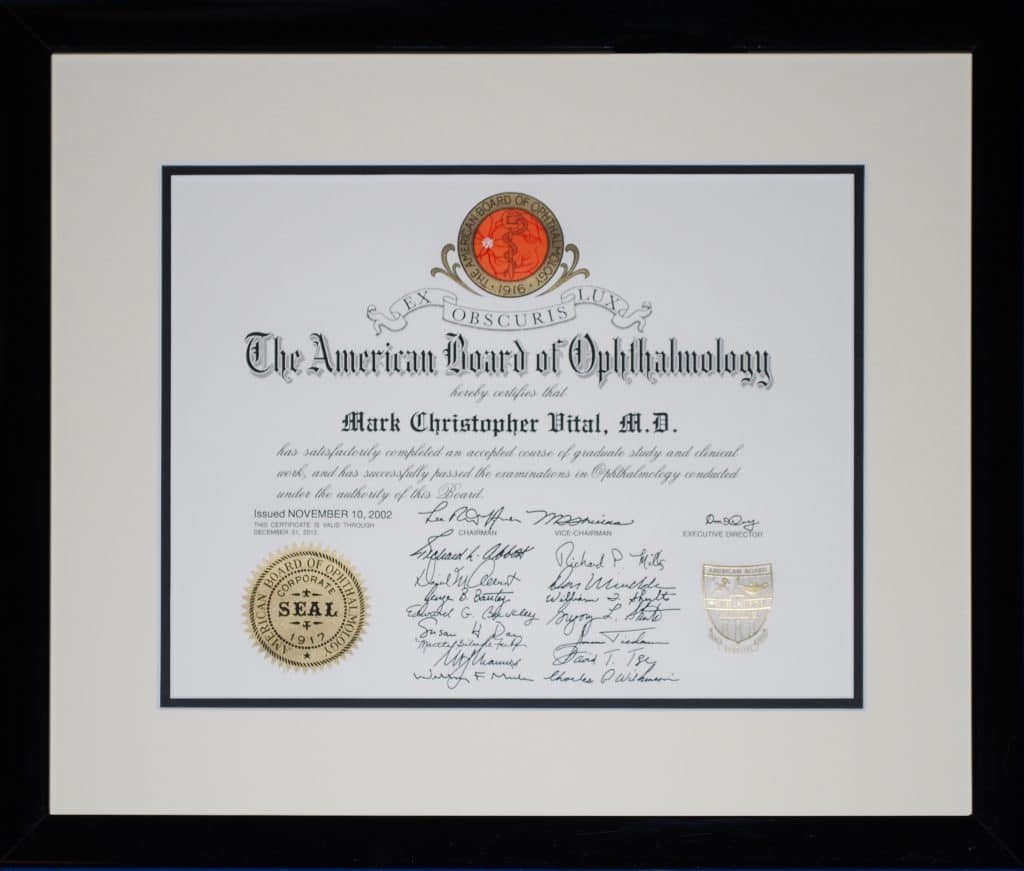 Dr. Vital American Board of Ophthalmology credentials